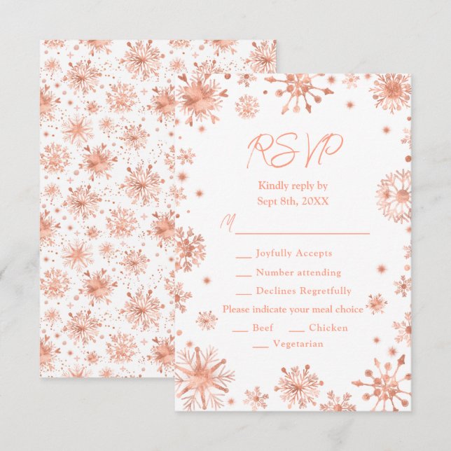 Rose Gold Snöflingor Vinter Måltidsval OSA Kort (Fram/baksida)