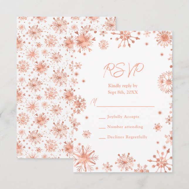 Rose Gold Snöflingor Vinter OSA Kort (Fram/baksida)