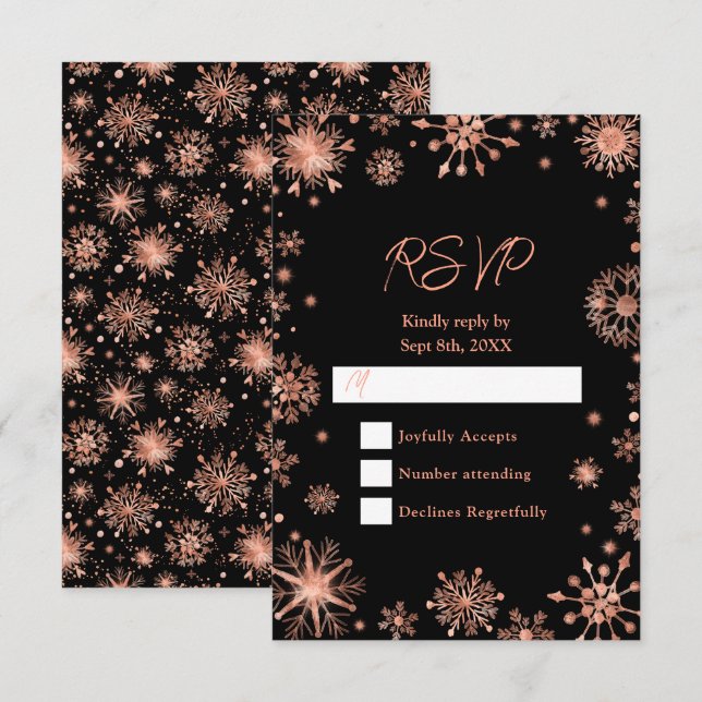 Rose Gold Snöflingor Vinter OSA Kort (Fram/baksida)
