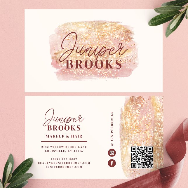 Rose Gold Solnedgång Glitter Sociala Medier QR-kod Visitkort (Skapare uppladdad)