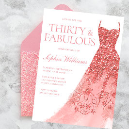 Rose Gold Sparkle Dress 30th Birthday Party  Inbjudningar