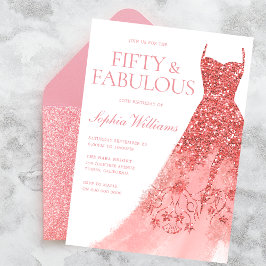 Rose Gold Sparkle Dress 50th Birthday Party  Inbjudningar