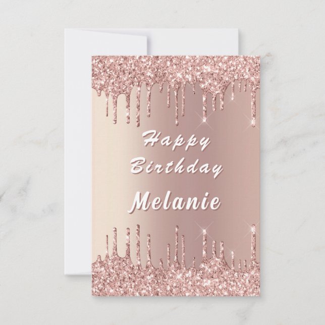Rose Gold Sparkly Birthday Card Personalized Name Kort (Framsida)