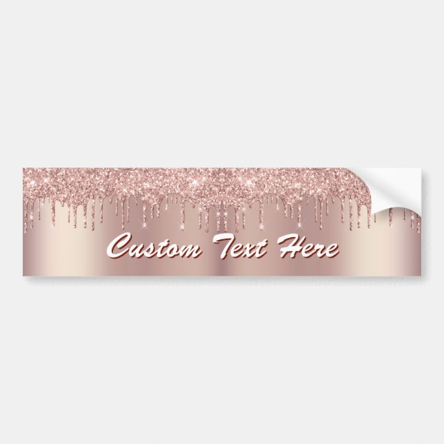 Rose Gold Sparkly Bumper Sticker with Custom Text Bildekal (Framsidan)