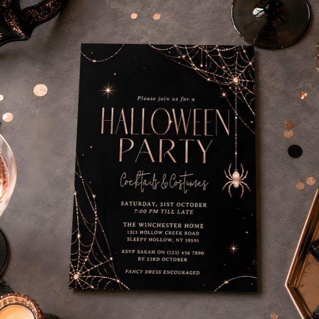 Rose Gold Spindelnät Halloweenfest Inbjudningar (Skapare uppladdad)