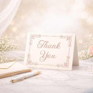 Rose Gold Stil Filigree Script Tack Kort