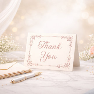 Rose Gold Stil Filigree Script Tack Kort
