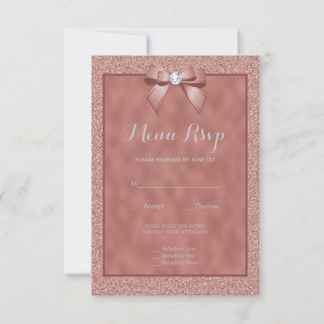 Rose Gold & Stilig Glittermeny RSVP OSA Kort (Framsida)