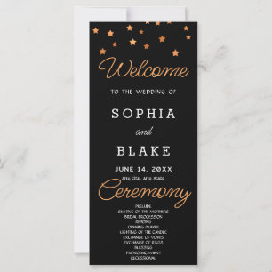 Rose Gold Stjärnor Celestial Svart Bröllopsprogram