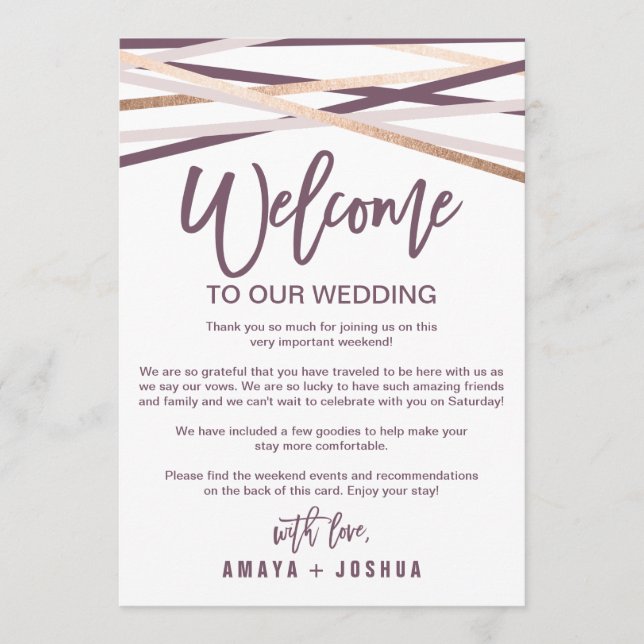 Rose Gold Streamers Välkomstbrev & Program (Framsida)