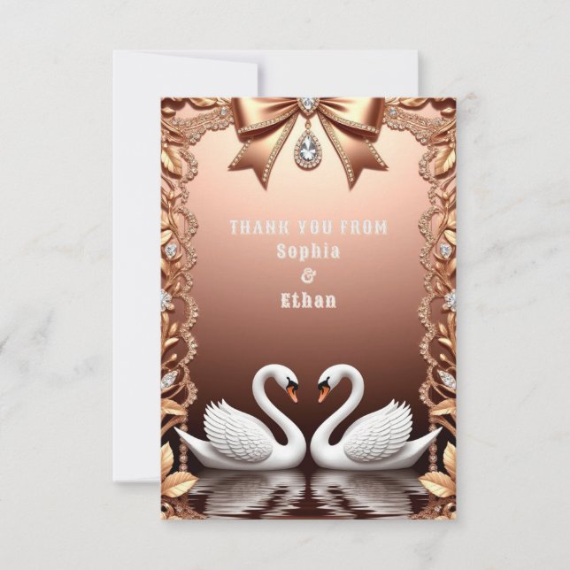 Rose Gold Svan Tacksamhetskort för Bröllop Tack Kort (Framsida)