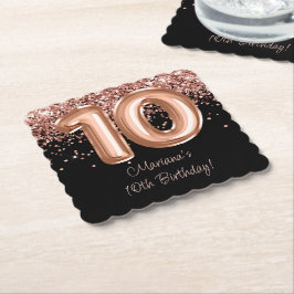 Rose Gold Svart 10-årsfest Underlägg Papper
