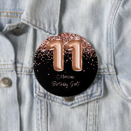 Rose Gold Svart 11-års födelsedagsfest Knapp
