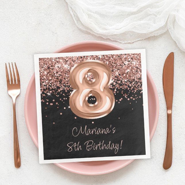 Rose Gold Svart 8-års födelsedagsfest Pappersservett (Skapare uppladdad)