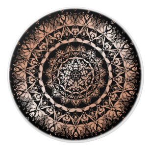 Rose Gold Svart Blommig Mandala Knopp