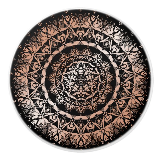 Rose Gold Svart Blommig Mandala Knopp (Framsidan)