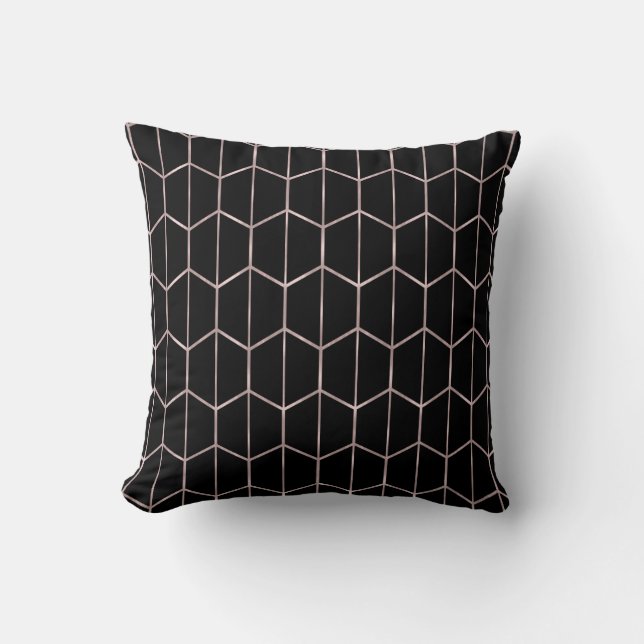 Rose Gold & Svart Chic Sexkantig Geometrisk Glam Kudde (Framsida)