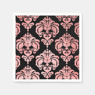 Rose Gold Svart Damask Vintage Bröllop Evenemang F Pappersservett