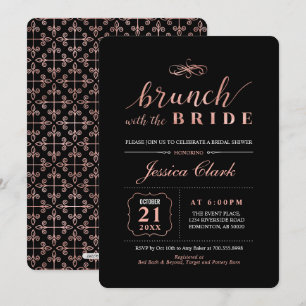 Rose Gold & Svart Elegant Bröllop Bröllopsbrunch Inbjudningar