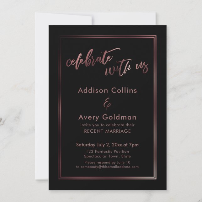 Rose Gold & Svart Fira med Oss Typografi Inbjudningar (Framsida)