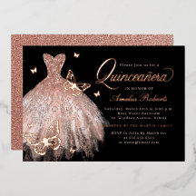 Rose Gold Svart Fjärilsklädning Quinceanera