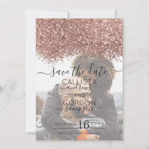 Rose Gold Svart Glitter Konfetti Foto Bröllop Spara Datumet