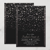 Rose Gold & Svart Konfetti Sprut Svett 16 Fests