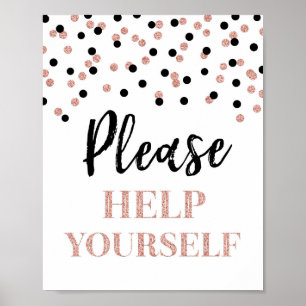 Rose Gold Svart Konfetti Vänligen Hjälp Dig Själv Poster