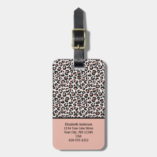 Rose Gold Svart Leopardtryck Blush RosaTrendigt Bagagebricka