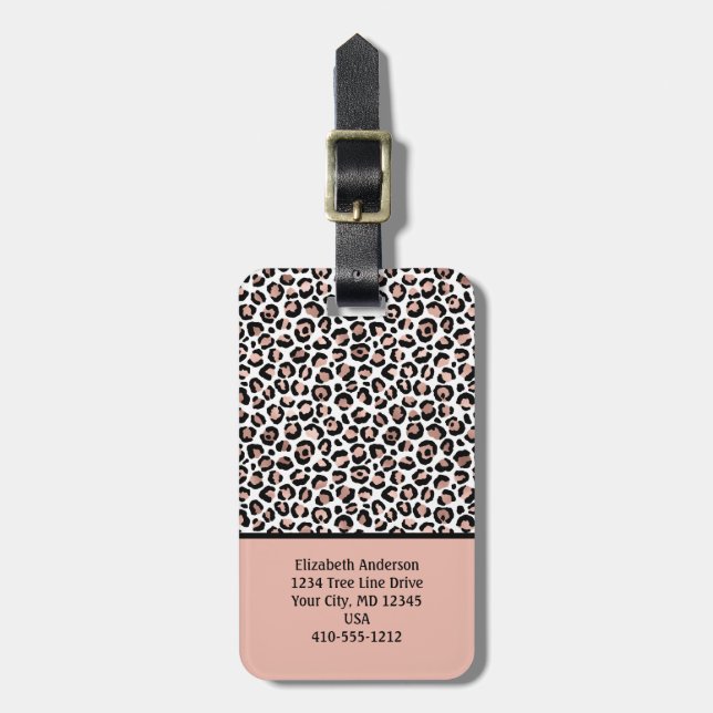 Rose Gold Svart Leopardtryck Blush RosaTrendigt Bagagebricka (Vertikal Framsida)