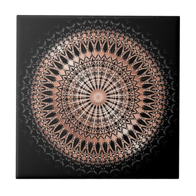 Rose Gold Svart Mandala Kakelplatta (Framsidan)