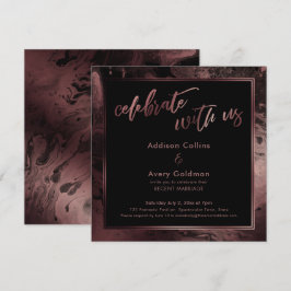 Rose Gold & Svart Marmor Fira med Oss Inbjudningar