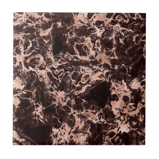 Rose Gold Svart Marmor Trendig Modern Chic Stylisk Kakelplatta (Framsidan)