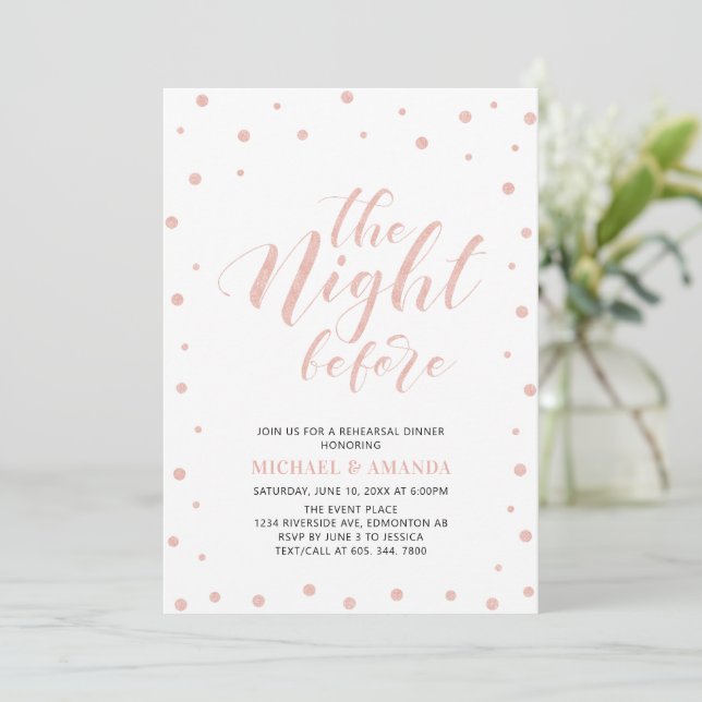 Rose Gold Svart Modern Typografi Övningsmiddag Inbjudningar (Stående Fram)