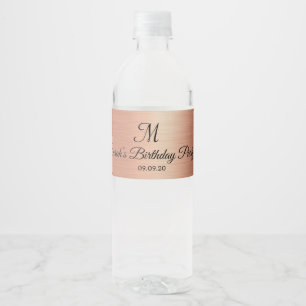 Rose Gold Svart Monogram Bröllop Födelsedag Vattenflaskor Etikett