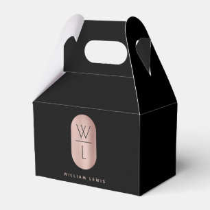 Rose Gold & Svart Monogram Modern Minimalist Presentaskar