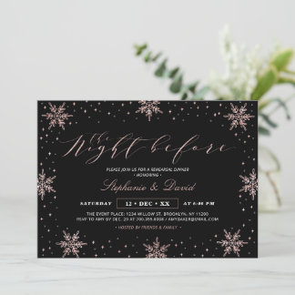 Rose Gold Svart Vinter Snö Övning Middag Fest Inbjudningar