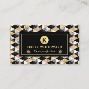 Rose Gold, Svart & Vit Marmorstruktur Geometrisk Visitkort