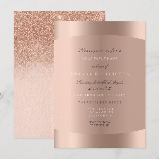 Rose Gold Svart Vit Minimal Glitter Ombre Inbjudningar (Fram/baksida)