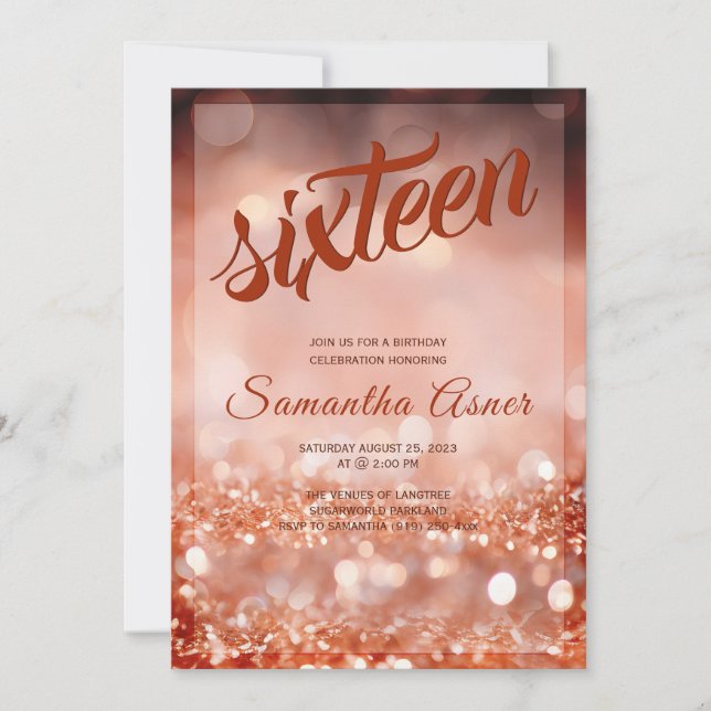 Rose Gold Sweet 16-dekorationer Inbjudningar (Framsida)