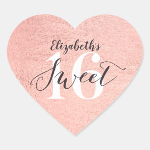 Rose Gold Sweet 16 Flickfödelsedag Hjärtformat Klistermärke
