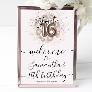 Rose Gold Sweet 16 Födelsedagsballonger Rosa Välko Poster