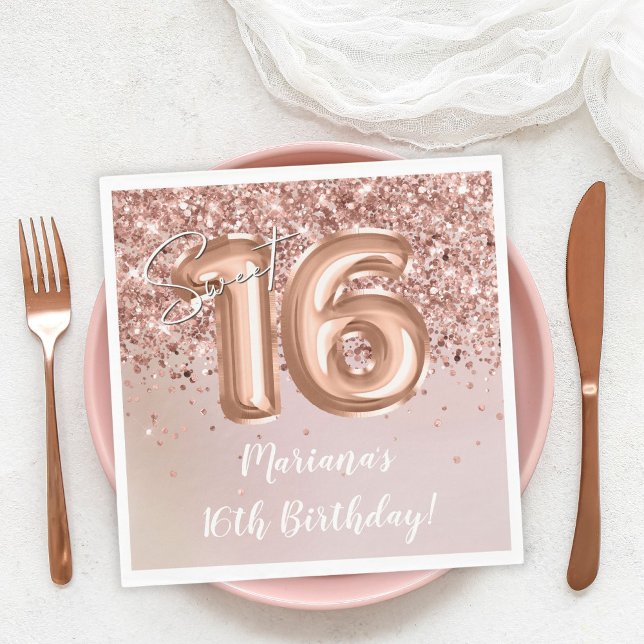 Rose Gold Sweet 16-födelsedagsfest Pappersservett (Skapare uppladdad)