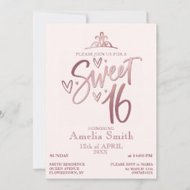 Rose Gold Sweet 16 Invitation Template Inbjudningar
