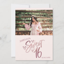 Rose Gold Sweet 16 Thank you card Template Inbjudningar