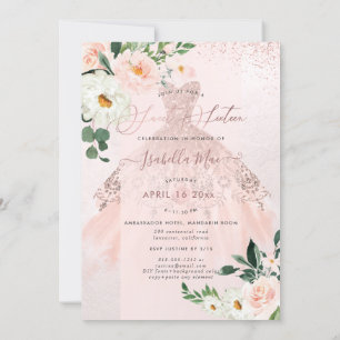Rose Gold Sweet Sixteen Blush Watercolor Blommor Inbjudningar