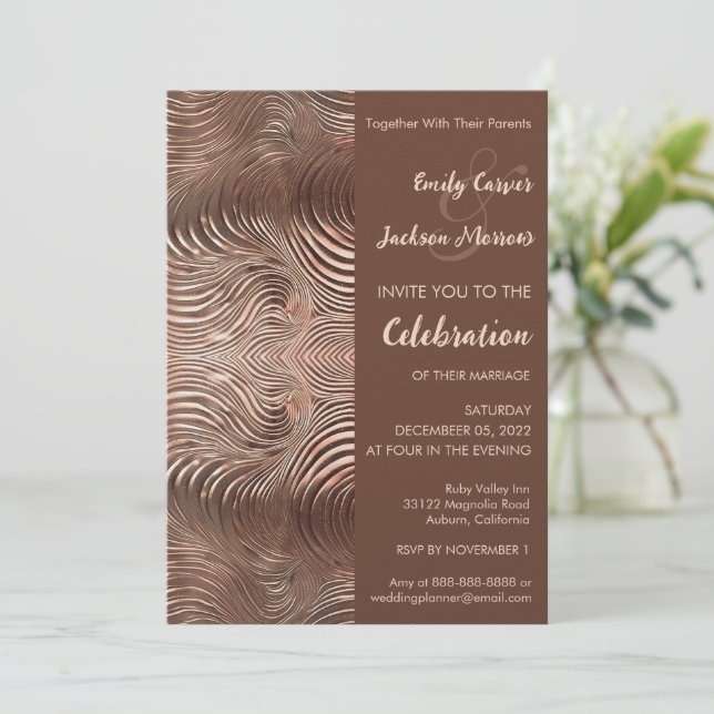 Rose Gold Swirl Wedding Invitation Inbjudningar (Stående Fram)