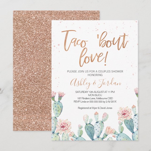 Rose Gold Taco ''bout Love Parbröllop Inbjudningar (Fram/baksida)