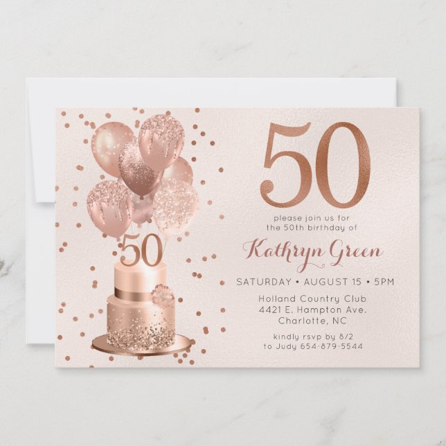 Rose Gold Tårta 50-årsfirande Inbjudningar (Framsida)