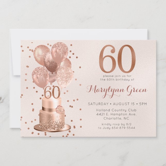 Rose Gold Tårta 60-årsfirande Inbjudningar (Framsida)